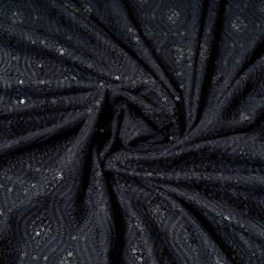 Black Color Georgette Chikan Embroidered Fabric