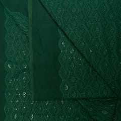Bottle Green Color Georgette Chikan Embroidered Fabric