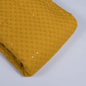 Mustard Color Rayon Chikan Fabric