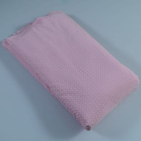 Pink Color Georgette Chikan Embroidered Fabric (1Meter Piece)