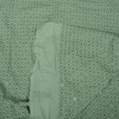 Green Color Rayon Chikan Fabric