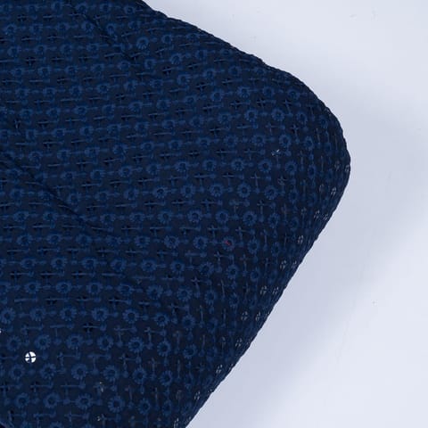 Navy Blue Color Rayon Chikan Fabric