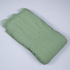 Green Color Rayon Chikan Fabric