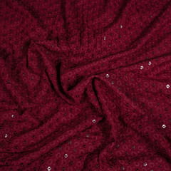 Maroon Color Rayon Chikan Fabric