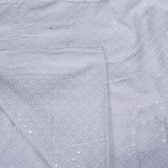 White Color Rayon Chikan Fabric