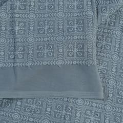 Grey Color Georgette Chikan Embroidered Fabric