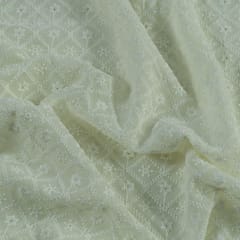 Cream Color Georgette Chikan Embroidered Fabric