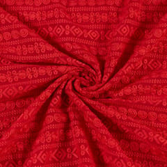 Red Color Georgette Chikan Embroidered Fabric With Sequins
