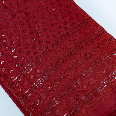 Maroon Color Rayon Chikan Embroidered Fabric