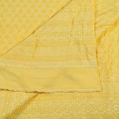 Yellow Color Rayon Chikan Embroidered Fabric (95Cm Piece)