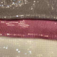 Taupe Grey Georgette Sequins Embroidery Fabric