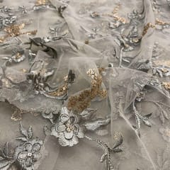 Sage Green Net thread & Sequins Embroidered Fabric