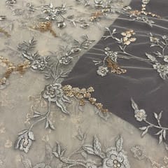 Sage Green Net thread & Sequins Embroidered Fabric