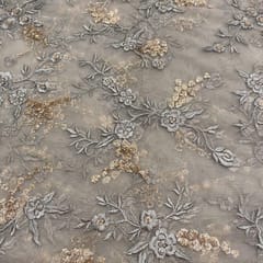 Sage Green Net thread & Sequins Embroidered Fabric
