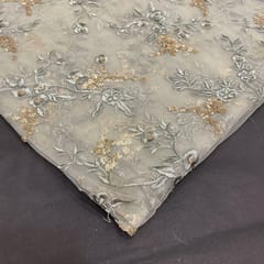 Sage Green Net thread & Sequins Embroidered Fabric