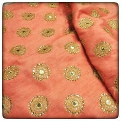 Peach Poly Dupion Embroidery(1.30mtr Piece)