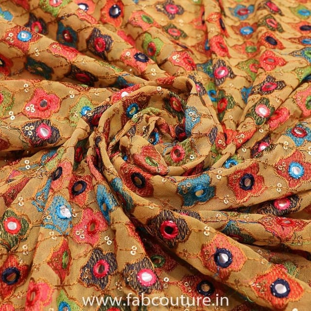 Georgette Thread and Faux Mirror Embroidered Fabric