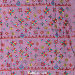Pink Colour Muslin Embroidered Fabric