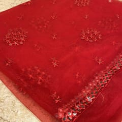 Red Colour Net Embroidery Dupatta