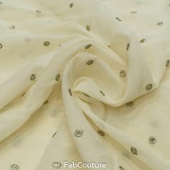 White Colour Cotton Embroidered Fabric