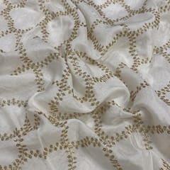 White Colour Muslin Embroidered Fabric
