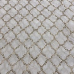 White Colour Muslin Embroidered Fabric