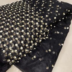 Black Colour Net Embroidered Fabric