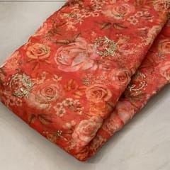 Orangish-Peach Coloured Organza Embroidered Fabric print