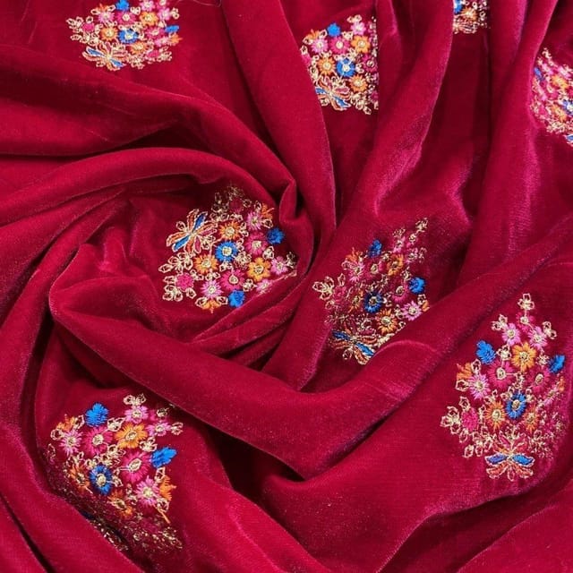 Magenta Velvet Boota Embroidered Fabric
