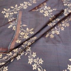 Grey Coloured Zig Zag Jacquard Silk fabric