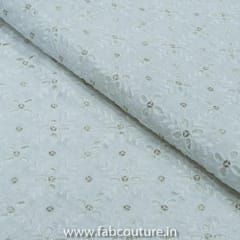 White Georgette Embroidered Fabric