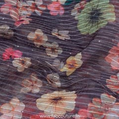 Brown Poly Organza Print With Embroidered Fabric