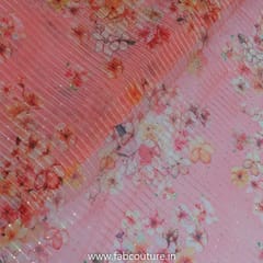 Peach Poly Organza Print With Embroidered Fabric