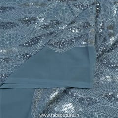 Grey Color Poly Georgette Embroidered Fabric