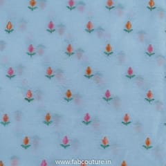 White Chanderi Silk Embroidered Fabric