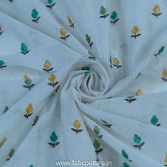 White Chanderi Silk Embroidered Fabric