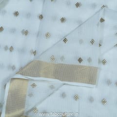 White Dyeable Kota Lurex Embroidered Fabric
