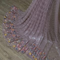 Mouve Color Net Sequins Embroidered Fabric