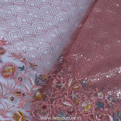 Peach Color Net Sequins Embroidered Fabric