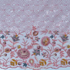 Peach Color Net Sequins Embroidered Fabric