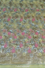 Beige Color Net Embroidered Fabric