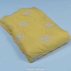 Yellow Color Muslin Embroidered Fabric