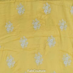 Yellow Color Muslin Embroidered Fabric