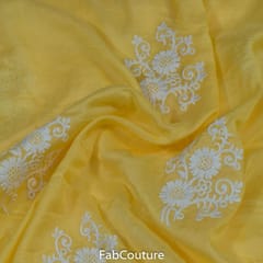 Yellow Color Muslin Embroidered Fabric