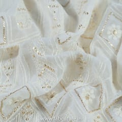 White Dyeble Georgette Embroidered Fabric