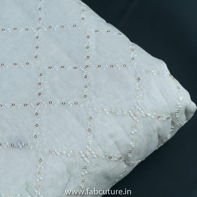 White Dyeble Chanderi Embroidered Fabric