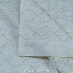 White Dyeble Chanderi Embroidered Fabric
