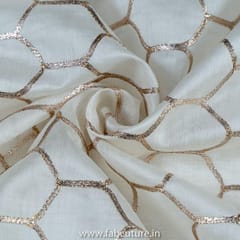 White Dyeble Banarsi Chanderi Embroidered Fabric
