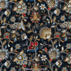 Black Color Georgette Kashmiri Jaal Embroidered Fabric