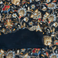 Black Color Georgette Kashmiri Jaal Embroidered Fabric